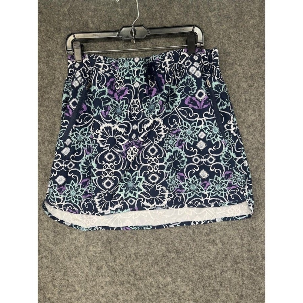 Outdoor Lifestyle Women‎ XL Navy Floral Medallion Active Skort Zipper Pockets